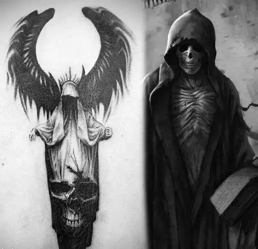 死神遮盖纹身图片_颈部背部欧美写实纹身图案