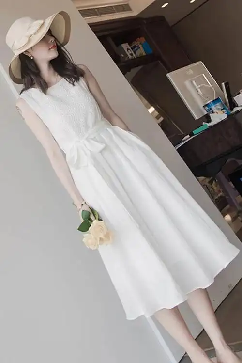 2020年夏季新款雪纺白色连衣裙气质甜美森系淑女超仙女长裙