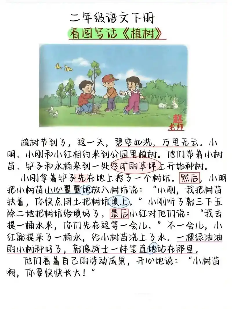 二年级下册看图写话《植树节》三个范文