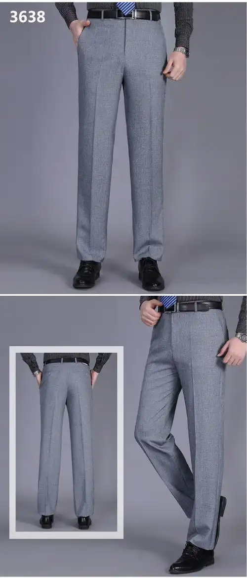 老爷车夏季薄款冰丝男士西裤中老年超垂免烫抗皱高腰深档直筒男裤