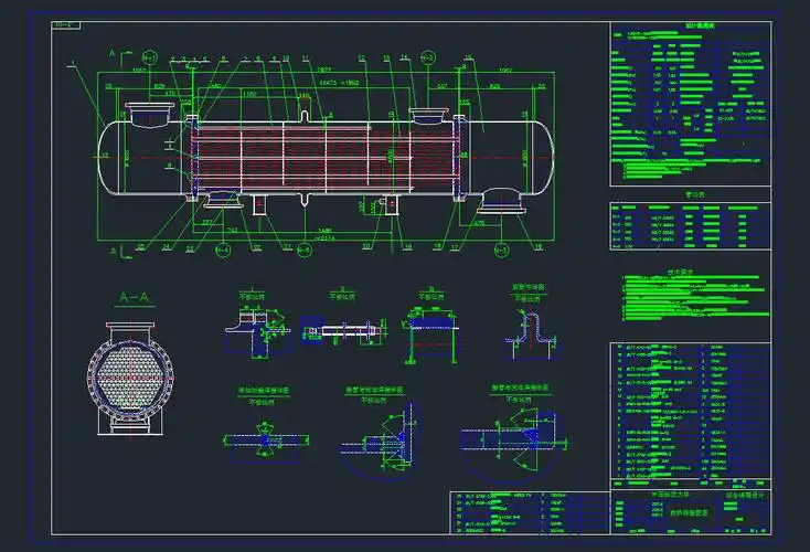 管壳式换热器装配图机械设备cad图纸