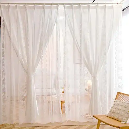 法式轻奢白色蕾丝纱帘透光不透人双层公主风卧室客厅飘窗仙气窗帘