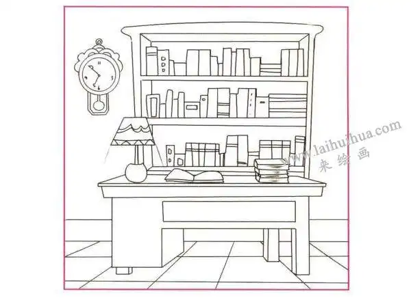 爸爸的书房儿童线描画法步骤图示02