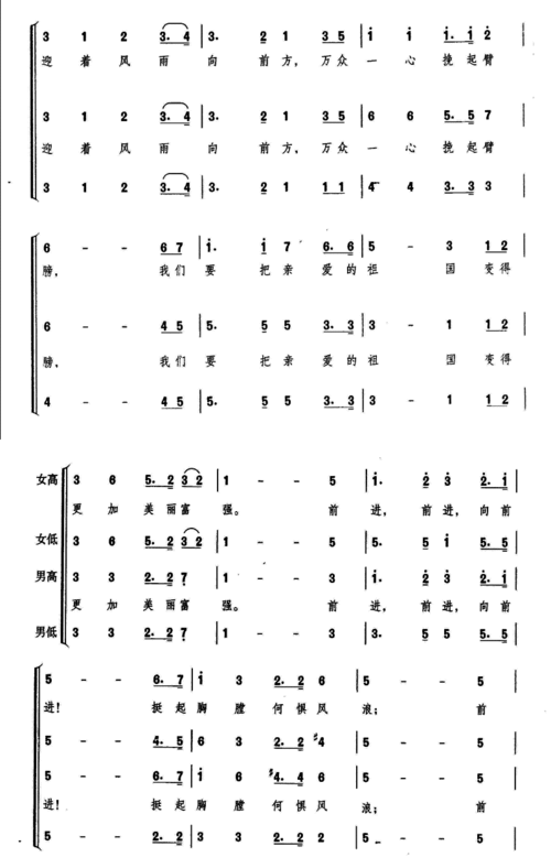 走向复兴 合唱 武警合唱团 歌谱 简谱
