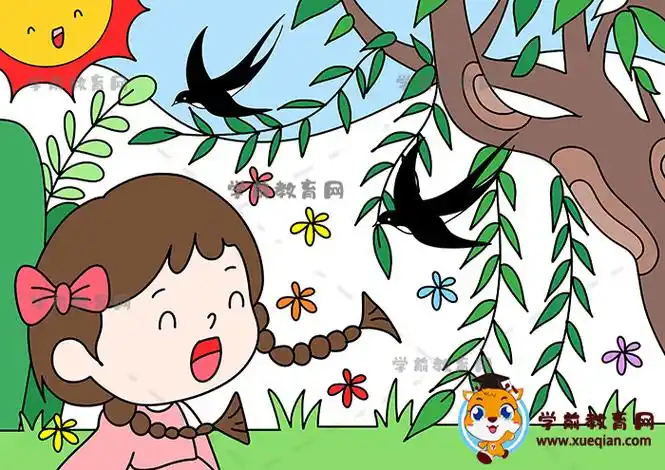 优秀的春天儿童画一等奖教程模板,小学生春天主题的绘画图片大全