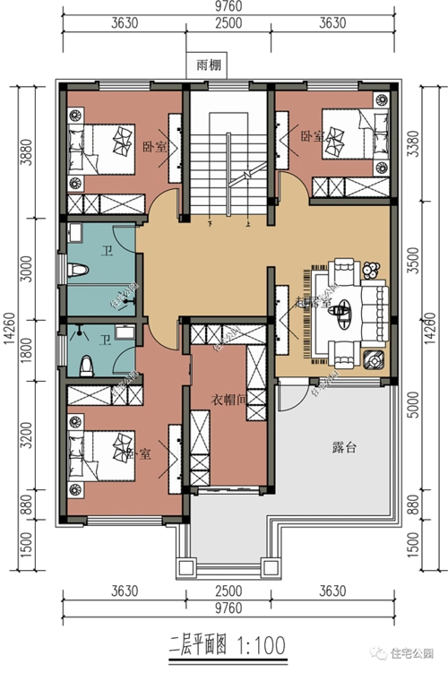 9×14米占地130平,多卧室 观景大露台,经典二层新中式美宅