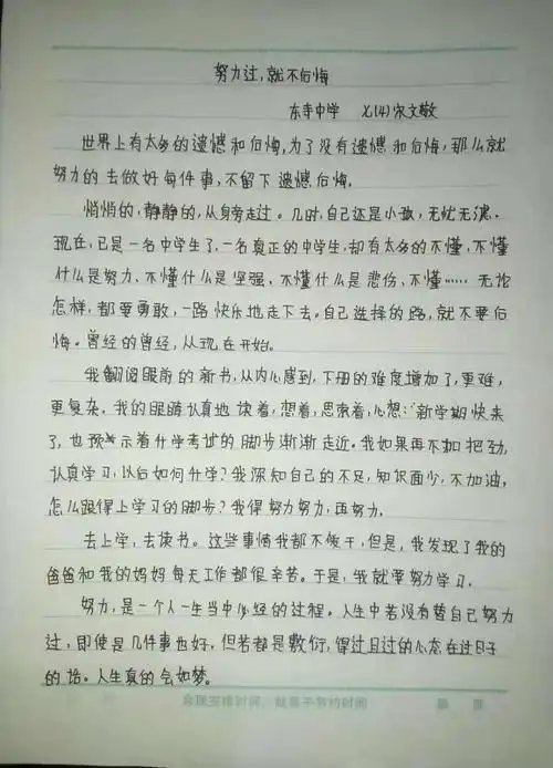 "我奋斗,我无悔"---优秀作文展示