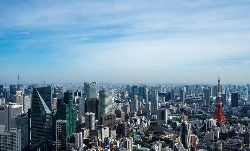 高空俯瞰东京全景,建筑密集而精致,超高层大楼却不多_城市_天空_进行