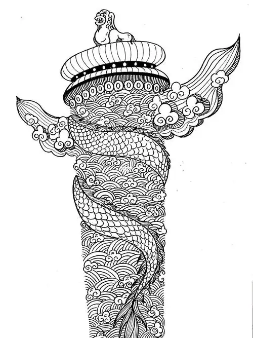华表柱线稿,华表柱黑板报手绘图,华表柱简笔画手绘图_文秘苑图库