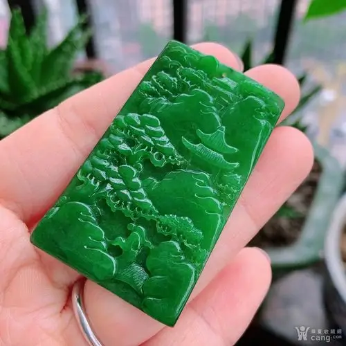 手机自然光实拍冰糯种满阳绿意境山水牌0116