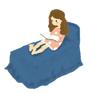 肌理插画人物元素躺着看书的小女孩森系