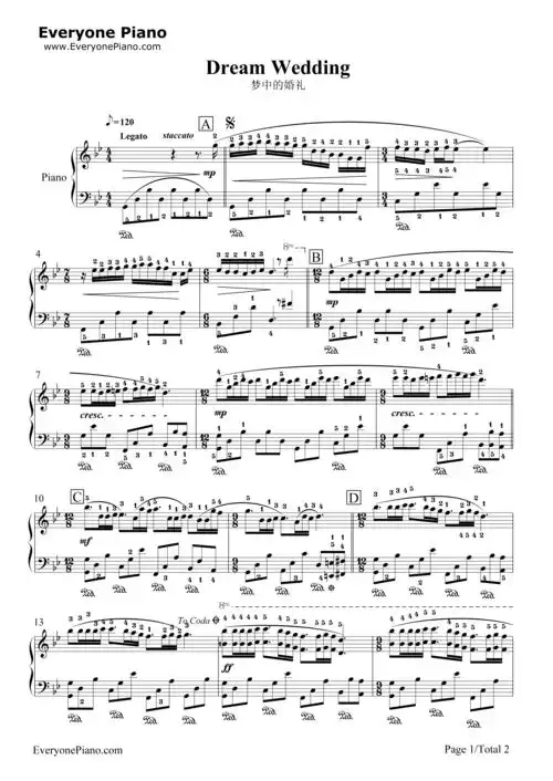 梦中的婚礼-dream wedding五线谱预览1