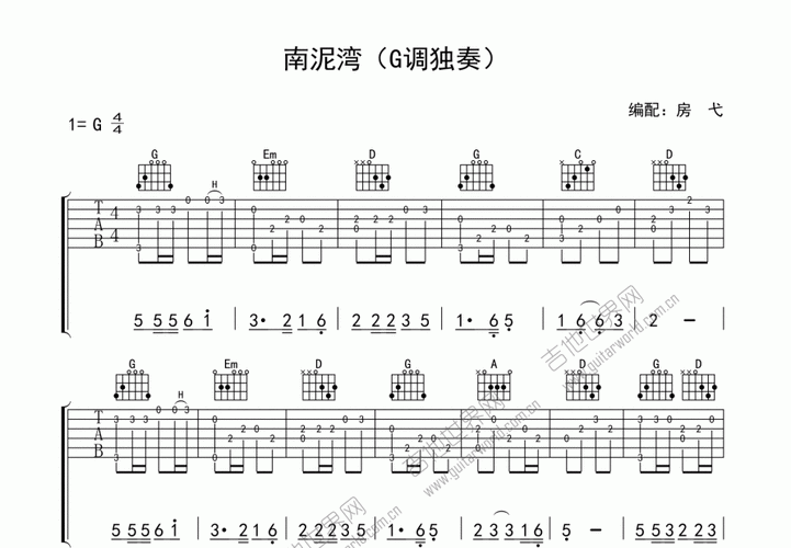 南泥湾吉他谱_佚名_g调指弹 - 吉他世界