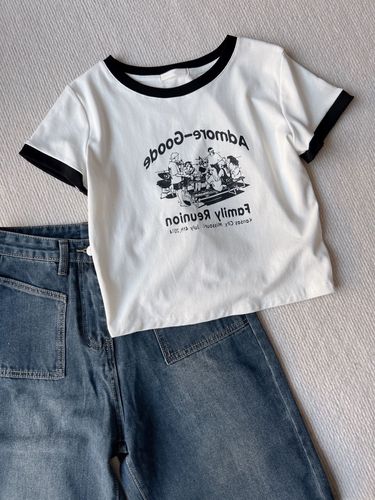 港味chic修身短款正肩t恤女设计感韩系短袖夏季白色半袖体恤上衣