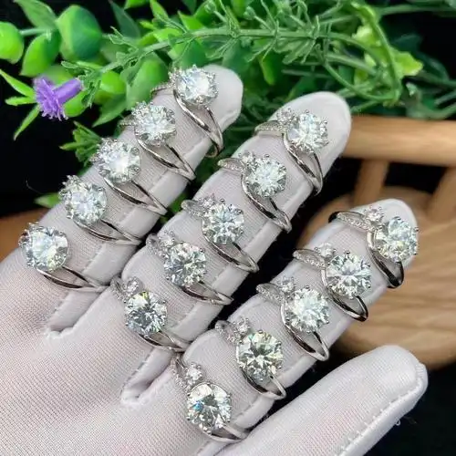 莫桑钻戒指2克拉微蓝底八心八箭活口调节经典六爪镶嵌求婚钻戒女