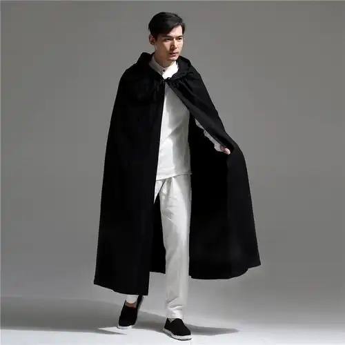 秋冬季斗篷男连帽披风古代衣服加绒加厚保暖御寒长袍打坐服男女同款