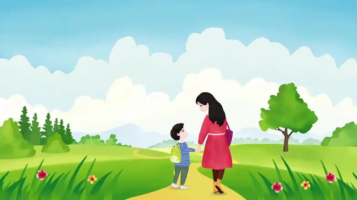 母亲孩子手牵着手插图设计图片