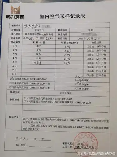 宜昌除甲醛公司之宜昌恒大华府检测案例分享