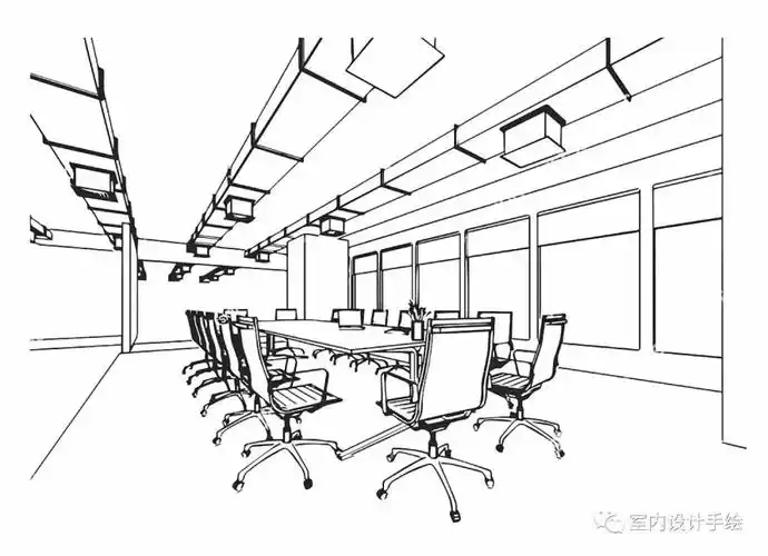 几组不一样的办公空间室内设计手绘线稿