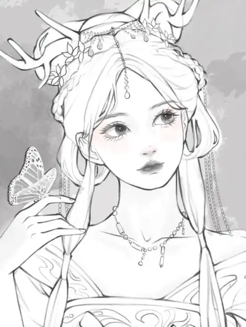 线稿练习古风小姐姐3100