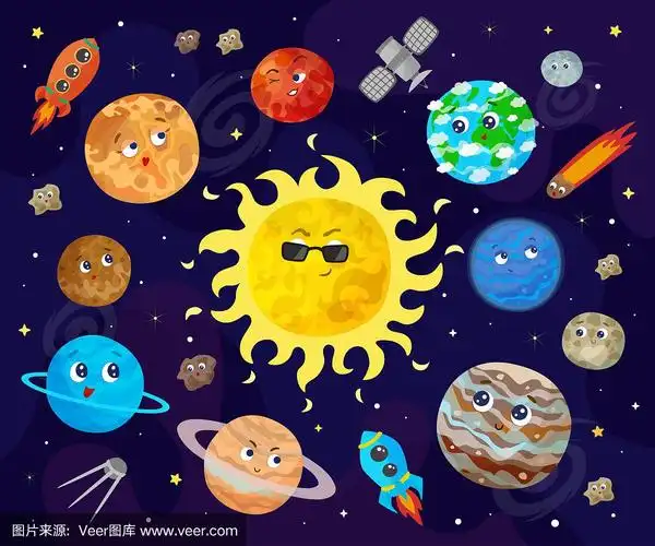 空间,宇宙的矢量图.卡通行星,小行星,彗星,火箭.