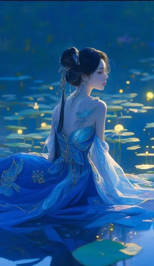 幽蓝雅致古风女生壁纸