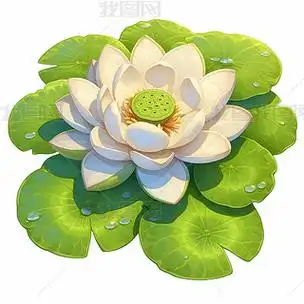 白莲花和叶子卡通设计元素