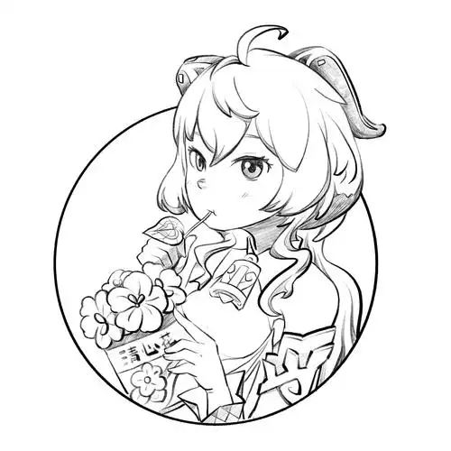 插画原神吃清心的甘雨