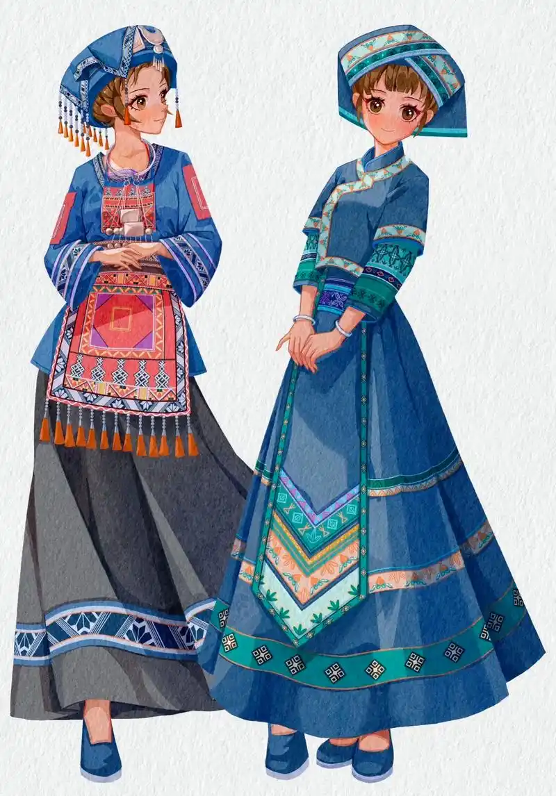 马上就是广西三月三了,来画个女娲的壮族和瑶族服饰迎接一下节日吧!