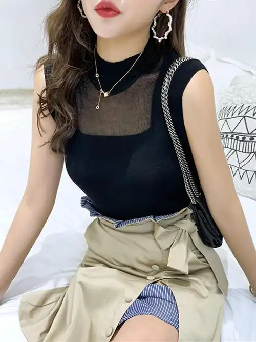 吊带背心女性感外穿短款坎肩百搭冰丝针织打底衫内搭宽松无袖上衣