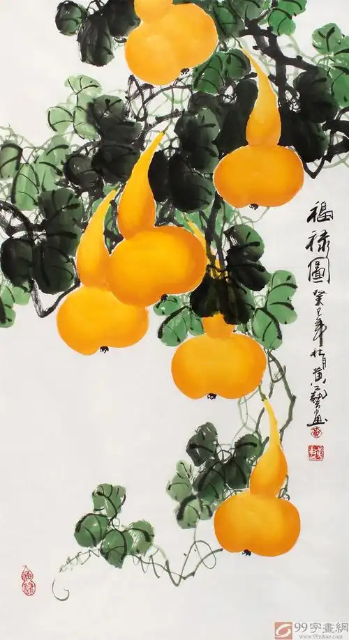 【已售】三尺葫芦画《福禄图》