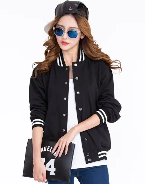 女款黑色棒球服上衣 潮流百搭