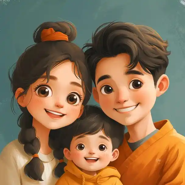 亲子头像|一家三口王子头像|亲子照卡通插画