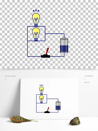 简约卡通矢量物理实验灯泡干电池电路图元素