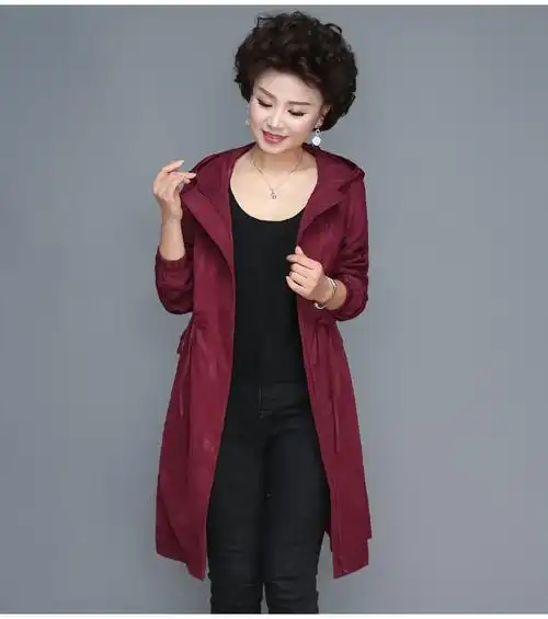 艳如飞200斤胖妈妈春装外套加肥加大码风衣中长款50岁中老年女春秋