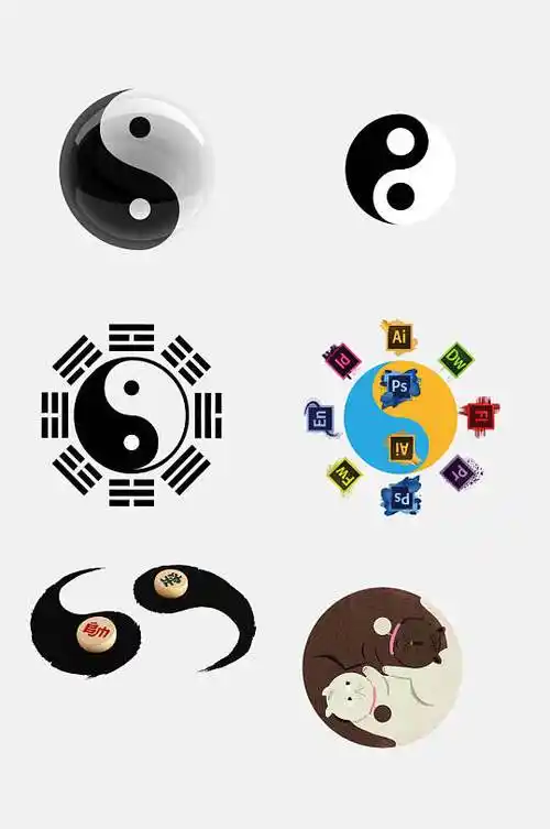 唯美简约黑白阴阳太极八卦免抠图案