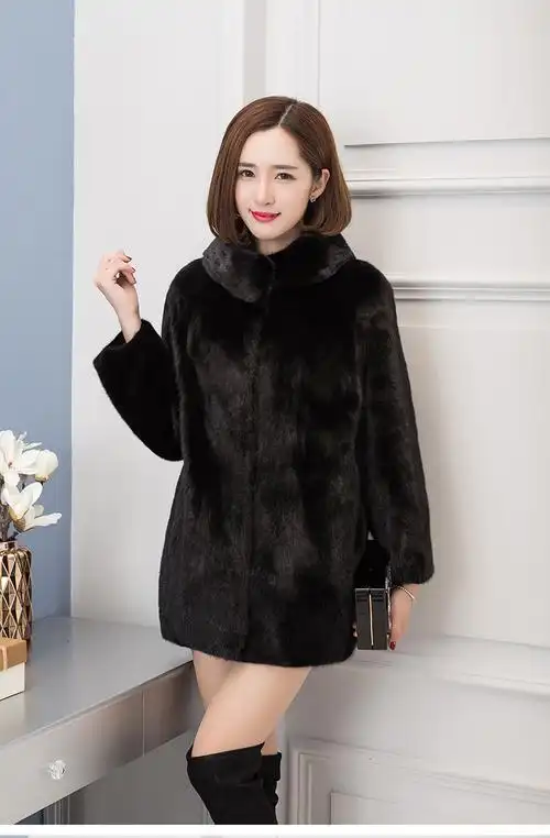水貂绒外套女妈妈装 中长款皮大衣整裘皮天鹅海宁进口母水毛 酒红段然
