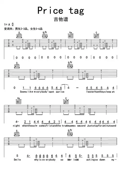 pricetag吉他谱
