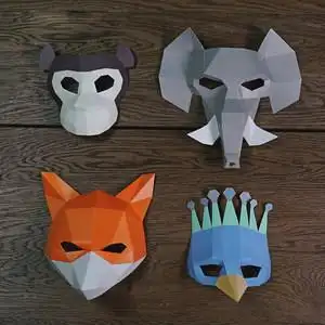 免裁剪纸模diy动物面具手工卡纸材料包半脸孔雀狐狸大象猴子万圣节