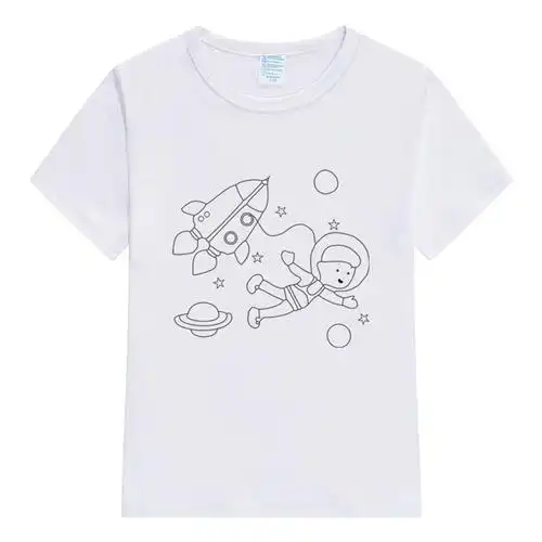 儿童手绘白色t恤短袖幼儿园手工diy涂色涂鸦绘画描边亲子活动体恤