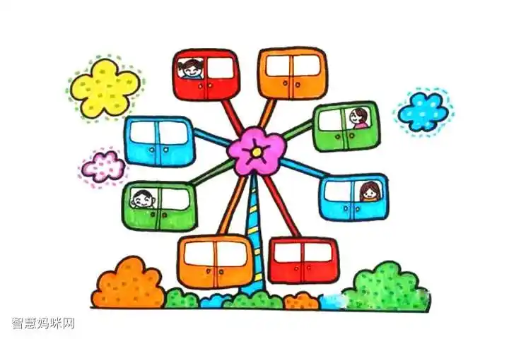 游乐场里的幸福摩天轮简笔画画法