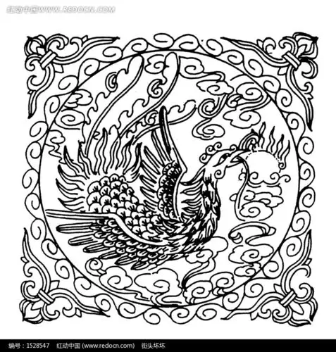 中国古典图案-凤凰卷纹对称装饰纹ai素材免费下载_红动网