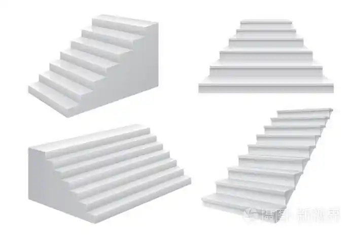 商业生涯阶梯向成功的楼梯前视图概念.白色的现代商业矢量模板