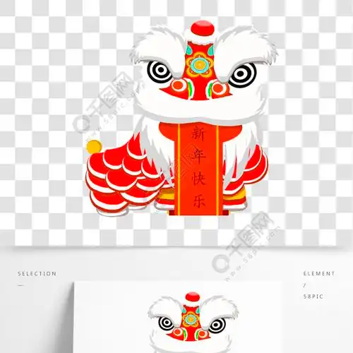 手绘插图舞狮子psd源文件