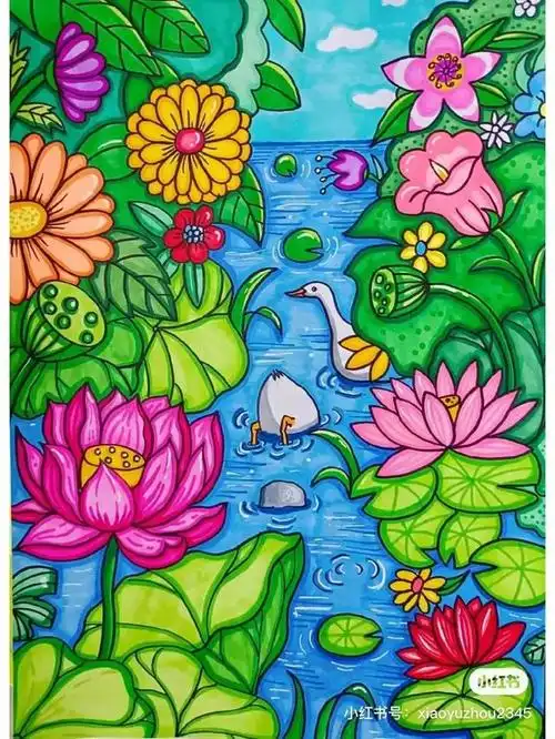 秋天的图片儿童画,夏天的图片儿童画简单,夏天的景色,夏天图片儿童画