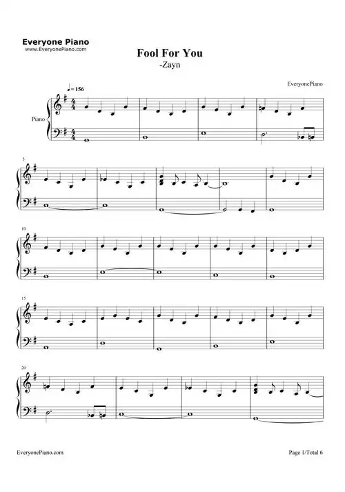 fool for you-zayn五线谱预览1