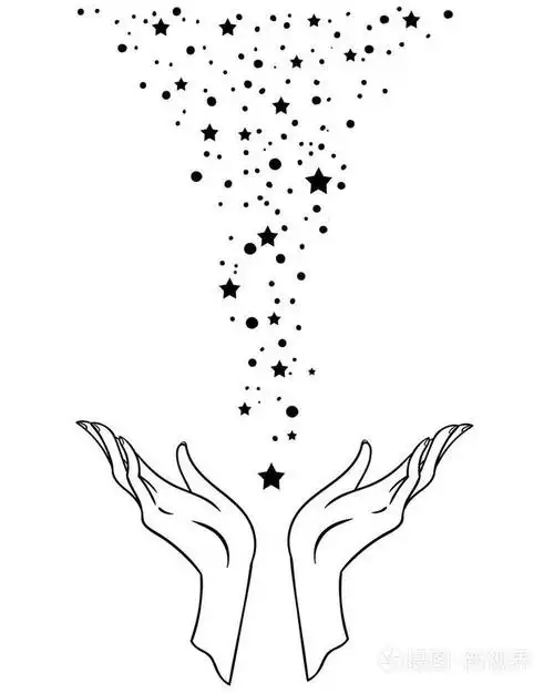 美丽的手绘手捧着星星在宇宙背景矢量插图被隔离纹身设计神秘的魔术