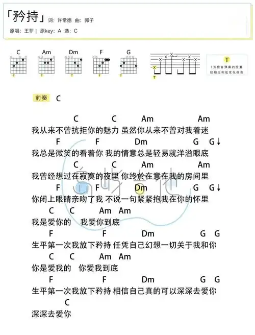 矜持吉他谱-王菲-a调简单版弹唱谱-图片谱