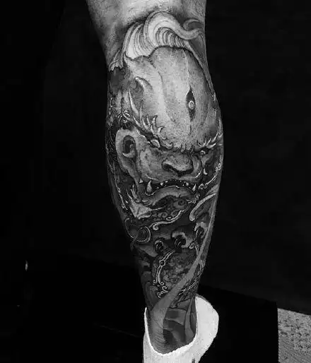 狮子与麒麟组合的唐狮神兽纹身图案79