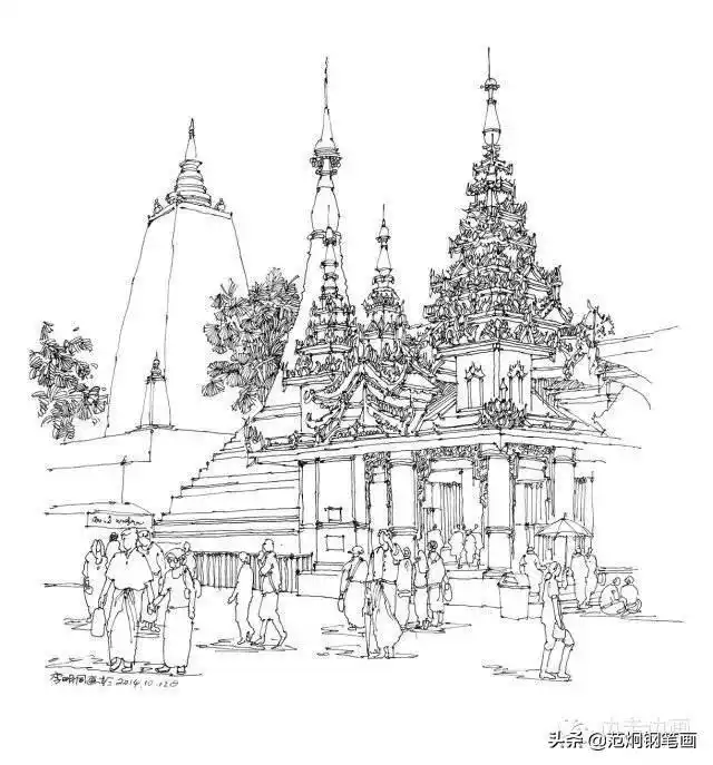 钢笔画之缅甸手绘日记李老师作品